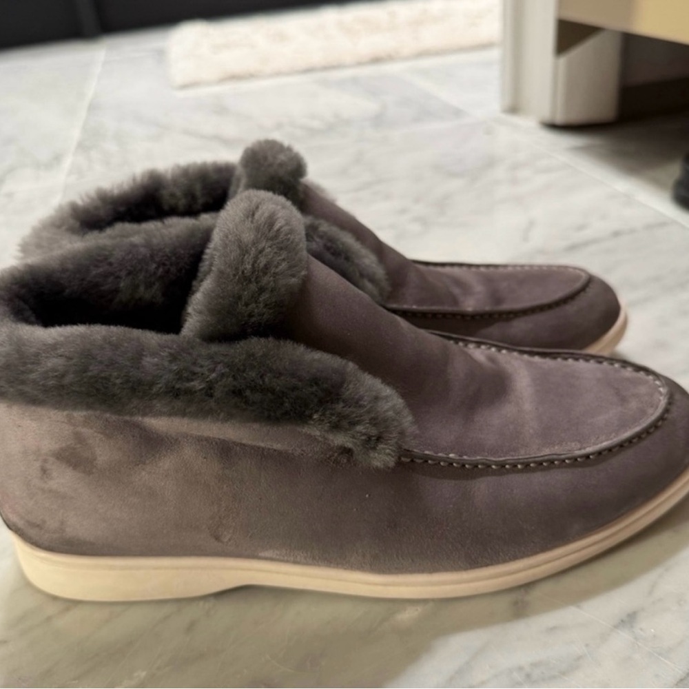 Loro Piana Gray Suede Fur-Lined open walk Shoes